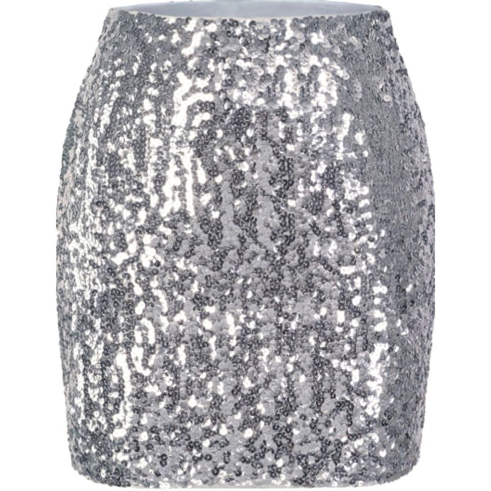 Maner Women’s Sequin Mini Skirt with Side Split Silver Size 2XLarge NWT